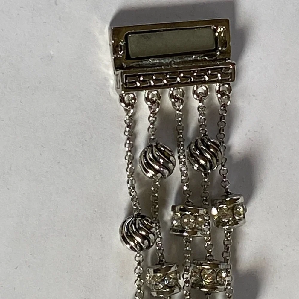 Vintage 4 Strand Large Silver & Crystal Magnetic Bracelet - Picture 6 of 12